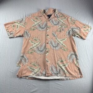 Cezani Silk Hawaiian Shirt Mens M Peach Floral Bamboo Short Sleeve Aloha READ